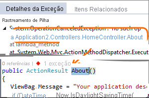Captura de tela do Visual Studio mostrando os dados de desempenho no código.
