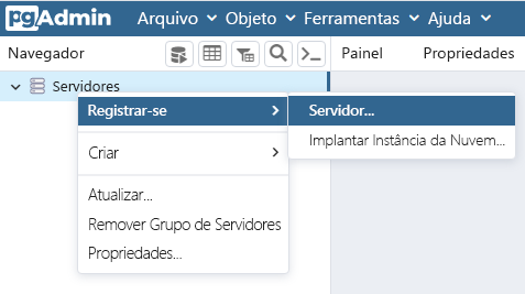 Screenshot do menu de registo do servidor em p g Administração.