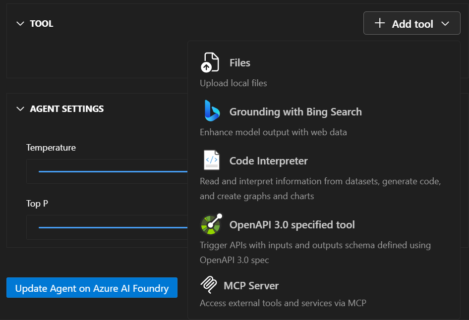 Captura de ecrã de detalhes de um agente na extensão Microsoft Foundry VS Code.