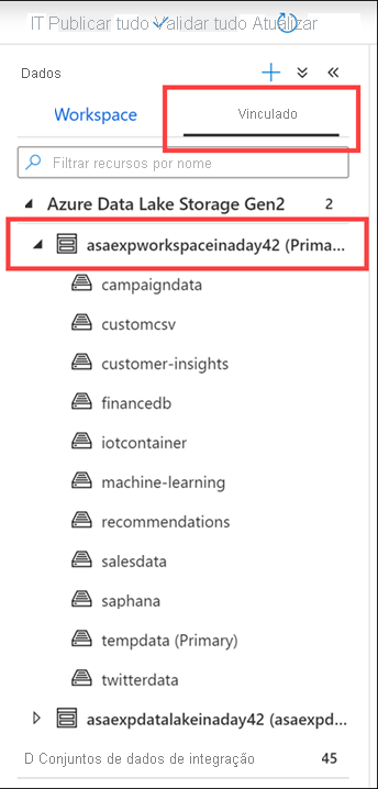 Visualização de dados ligados no hub de dados no Azure Synapse Studio