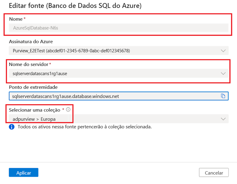 Captura de tela que mostra os detalhes a serem inseridos para registrar a fonte de dados.
