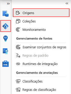 Captura de ecrã da página Origens na secção Mapa de dados.