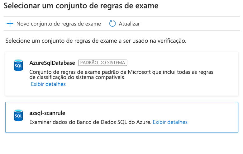 Captura de ecrã da seleção do conjunto de regras de análise para o Microsoft Purview.