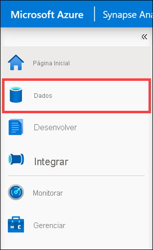 Hub de dados O item de menu Dados é realçado.