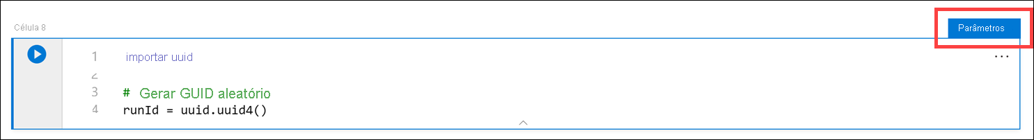 Parâmetros A célula está configurada para aceitar parâmetros.