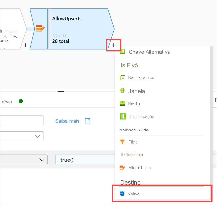 Pia nova O botão de adição e o item de menu da pia são destacados.