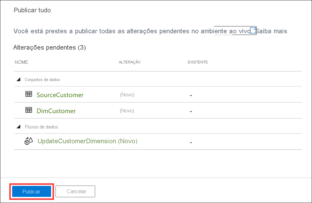 Publicar tudo O botão de publicação é realçado.
