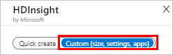 Captura de ecrã que mostra a página H D Insight com Personalizado realçado.