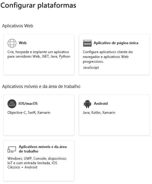 Captura de tela do registro do aplicativo, autenticação, adicionar uma tela de seleção de plataforma.