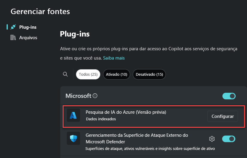 Captura de ecrã do plug-in Azure AI Search.