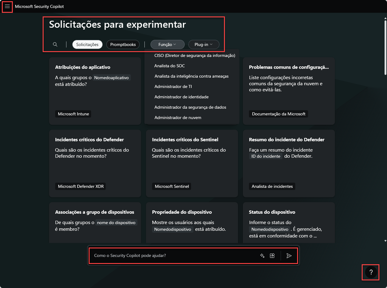 Captura de tela da página de destino para a experiência autônoma do Microsoft Security Copilot.