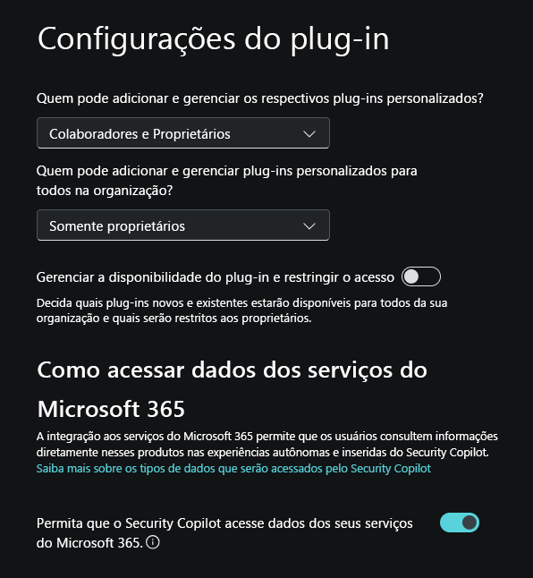 Captura de tela mostrando a página de configurações do plugin.