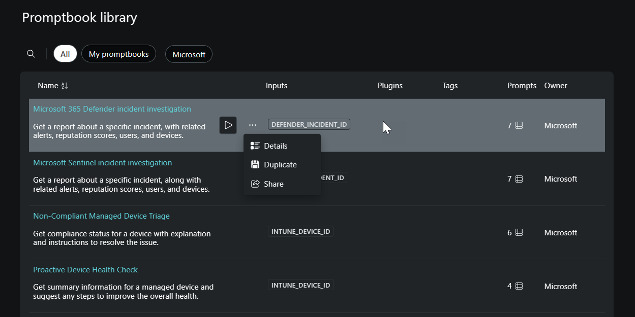 Captura de tela listando a biblioteca do promptbook.