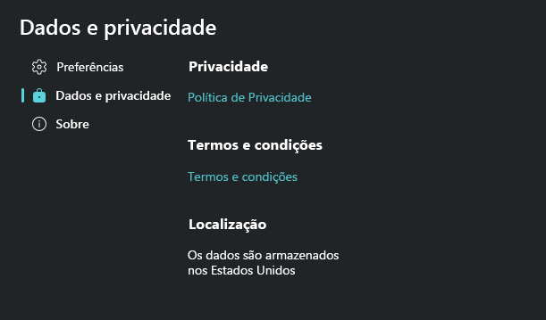 Captura de tela mostrando as preferências que podem ser configuradas por qualquer usuário.