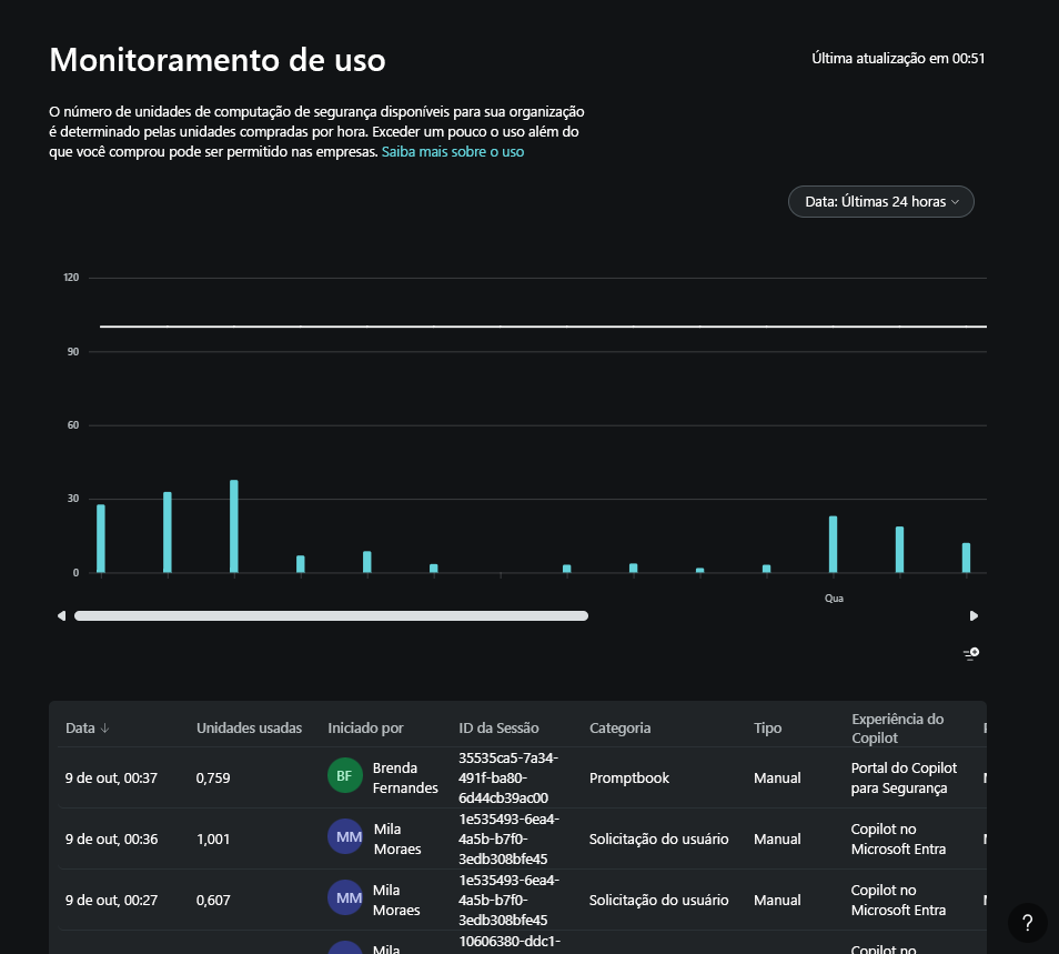 Captura de tela mostrando o painel de monitoramento de uso.