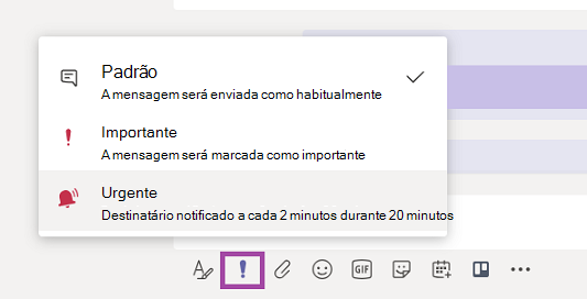 marcar prioridade da mensagem nas opções de entrega
