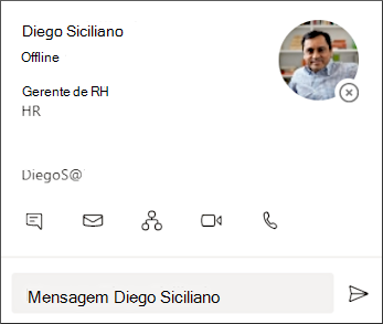 iniciar uma chamada de vídeo ou de áudio de um cartão de visita