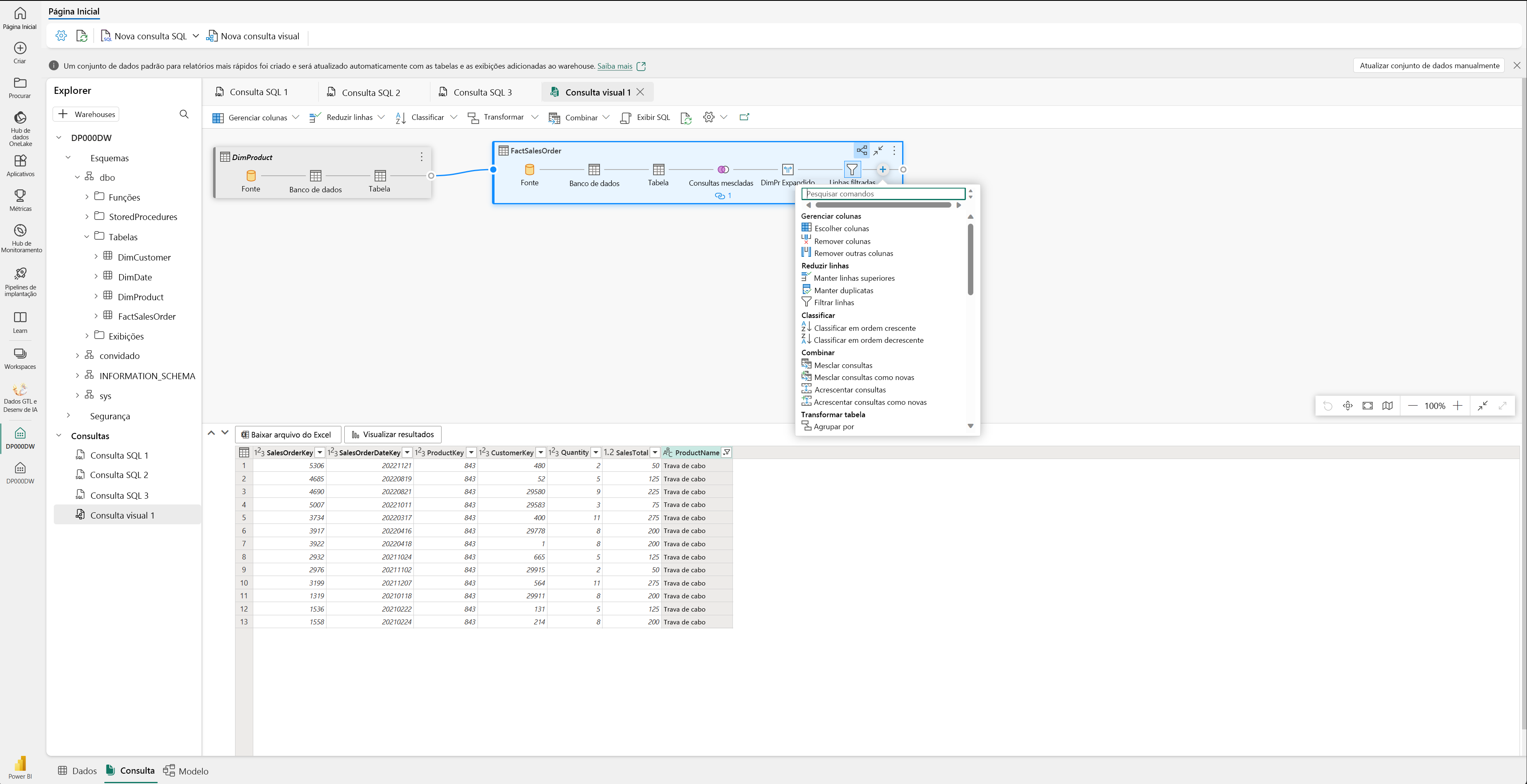 Captura de ecrã do Visual Editor do Power Query.