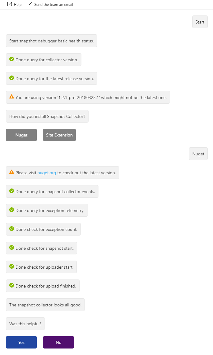 Captura de tela mostrando a janela de verificação de integridade interativa listando os problemas e sugestões de como corrigi-los.