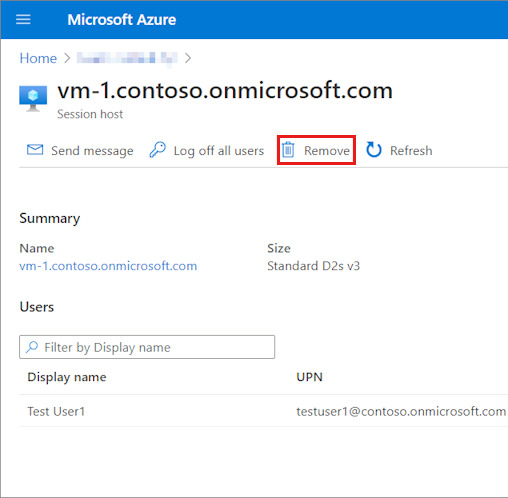 Captura de tela da remoção da VM do pool de hosts