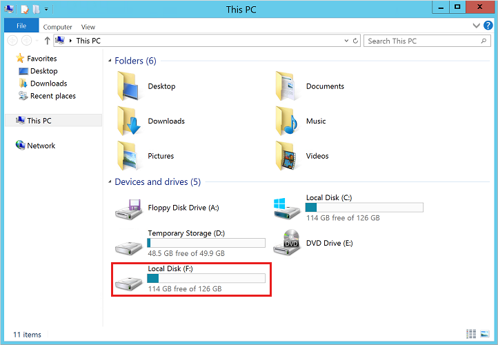 A captura de tela mostra o disco local F no File Explorer.