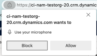 Captura de tela que mostra a opção Permitir para habilitar seu microfone no Microsoft Edge.