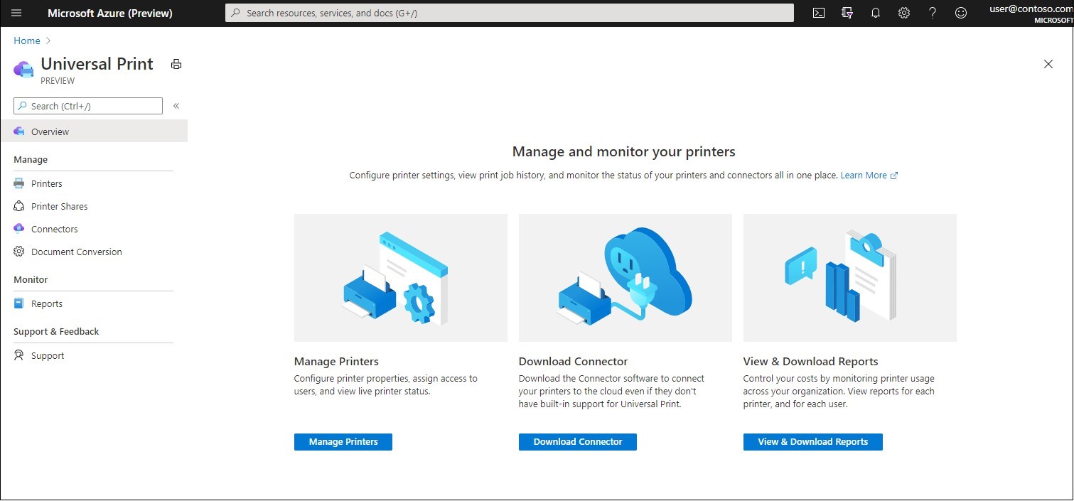 Uma captura de tela do Portal de Administração mostrando a nova página Visão geral.