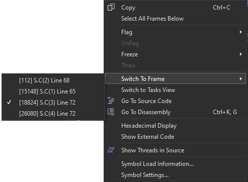 PDB_Walkthrough_3 Screenshot of Stacks menu with 2 options on C while J is current.