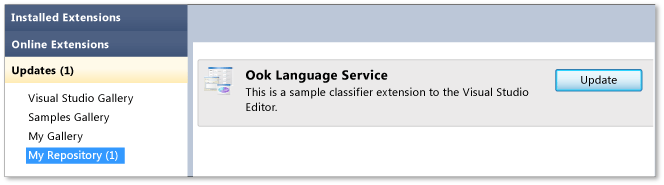 Atualização da Galeria Privada do Extension Manager