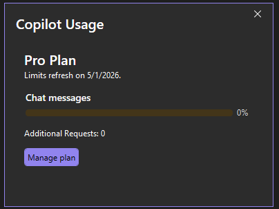 Captura de tela que mostra o painel Consumos do Copiloto.