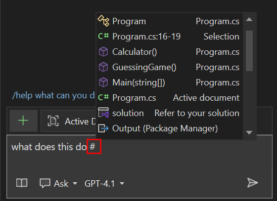 Captura de tela de referências no Copilot Chat.