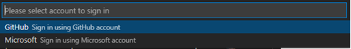 Captura de ecrã que mostra as opções de login Live Share.
