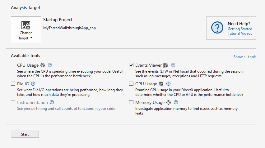 A caixa de seleção Visualizador de Eventos selecionada A caixa de seleção Visualizador de Eventos selecionada