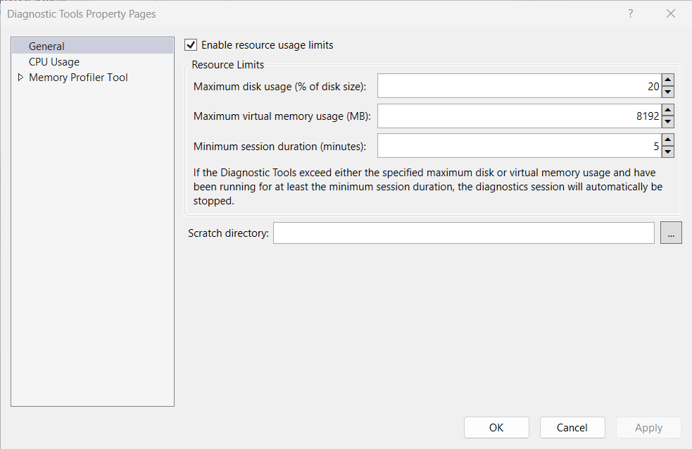 Screenshot of profiler scratch directory.