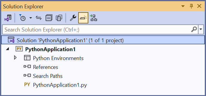 Captura de tela mostrando um projeto Python aberto no gerenciador de soluções do Visual Studio.