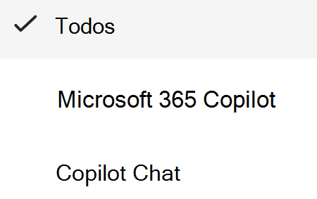 Captura de tela que mostra o filtro do Copilot Chat.