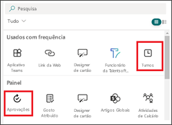 Captura de ecrã a mostrar como localizar uma aplicação Microsoft na janela do seletor de cartões.