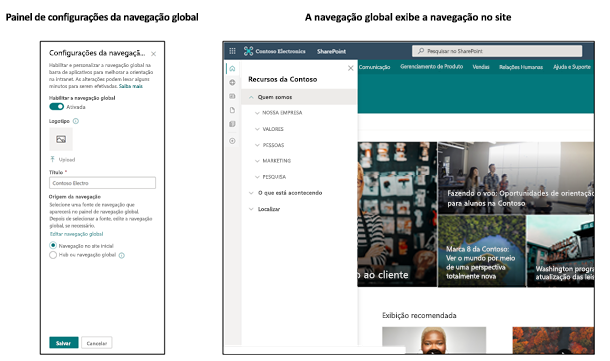 Captura de tela de uma navegação de site na guia de navegação global 3.