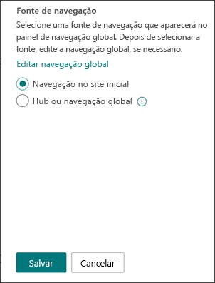 Captura de tela de onde selecionar a fonte de navegação global.