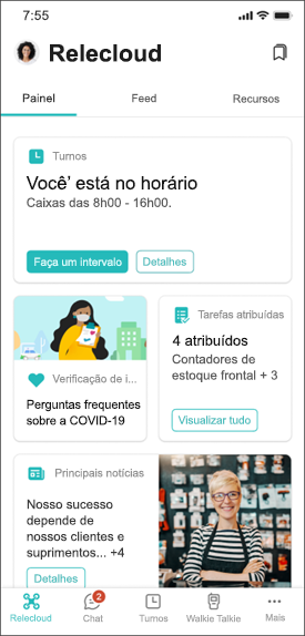 Imagem do Viva Connections dashboard projetado para trabalhadores de informações.