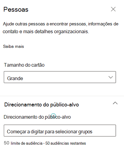 Captura de ecrã a mostrar o painel de propriedades do cartão Pessoas.