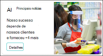 Captura de ecrã a mostrar um Cartão de notícias.