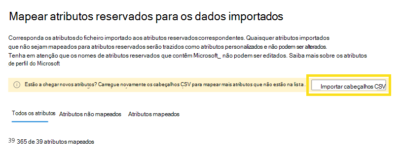 Captura de tela que mostra como importar cabeçalhos csv.