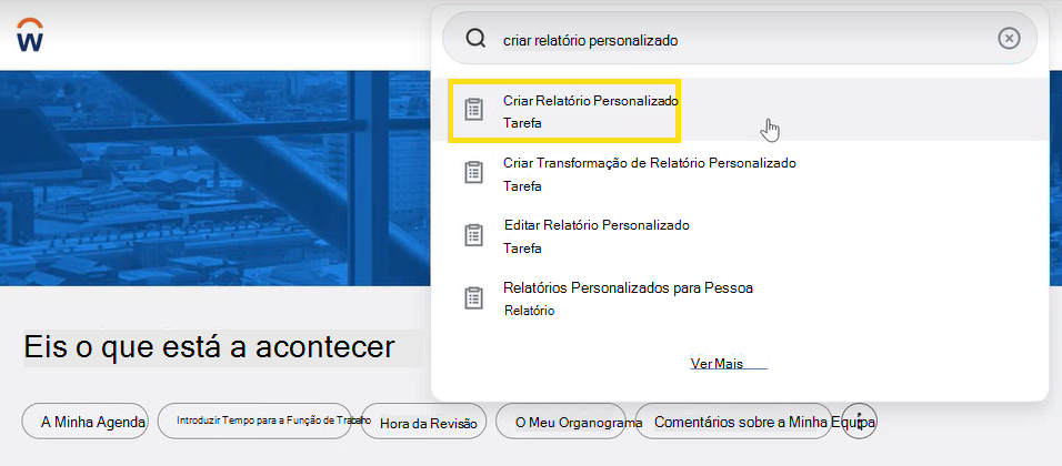 Uma captura de tela mostra como pesquisar um relatório personalizado. 