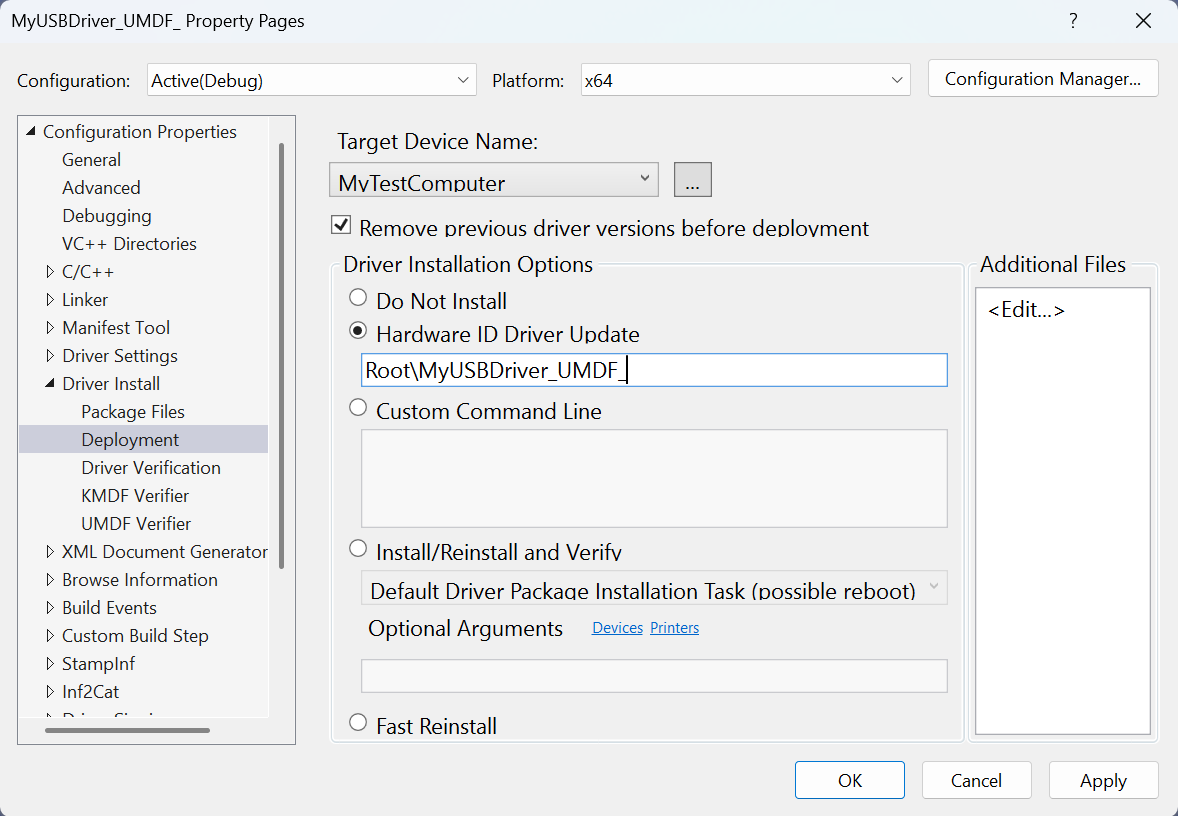 Captura de tela da janela de páginas de propriedades do Visual Studio 2022.
