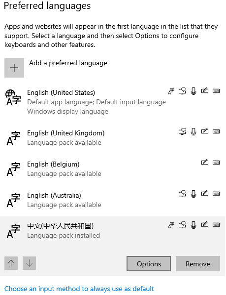 Configuração linguística preferida