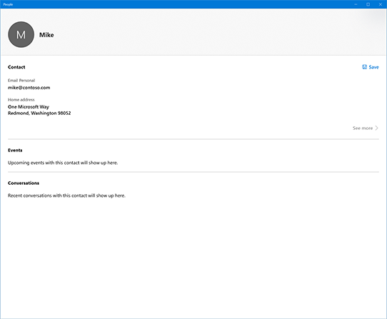 Captura de ecrã a mostrar um cartão de contacto completo.