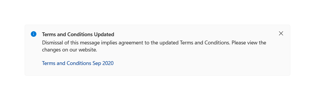 Um exemplo de uma Barra de Informações com uma mensagem expandindo várias linhas e um hiperlink