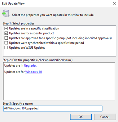 Insira Todas as atualizações de Windows 10 para o nome no console de administração do WSUS.