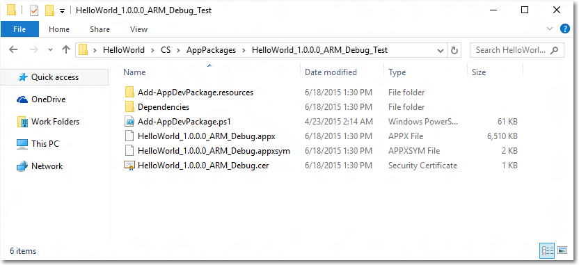 Captura de ecrã a mostrar o conteúdo do ficheiro do pacote de aplicações